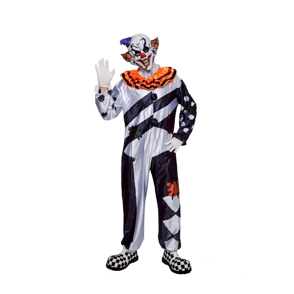 Spooktacular Creations Killer Clown Halloween Costume Jumpsuit XL Black Orange